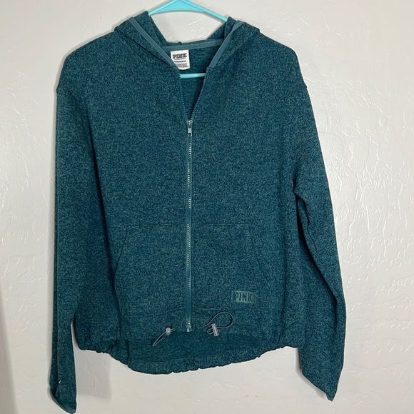 Victoria’s Secret pink and green fleece inside zip up hoodie - Picture 1 of 4